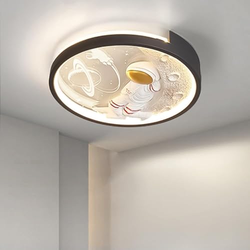 AXFSHJD Astronaut LED Ceiling Light Fixture, 3-Color Dimming Flush Mount Ceiling Lights Creative Cartoon Moon Ceiling Lamp with Remote Control, for Kid's Room Bedroom Living Room Amusement Room(60cm)