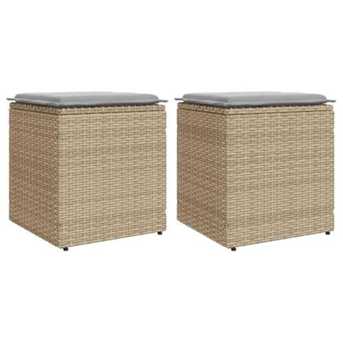 vidaXL Taburetes de jardín con Cojines 2 uds Beige 40x40x43 cm, Asiento de jardín, Asientos al Aire Libre, Taburete de Cubo, Asientos de jardín
