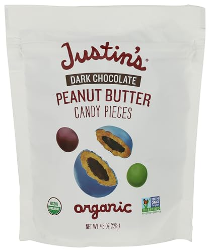Justin's Dark Chocolate Peanut Butter Candy Pieces - 4.5oz bag Organic, Gluten Free, Non-GMO, Responsibly Source, Rainforest Alliance Certified Cocoa