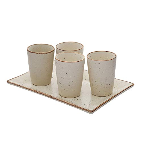 Image of miah decor Ceramic Tumbler Set of 4 with Serving Tray, Handmade Stoneware