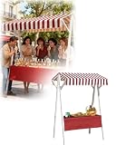 Tavoli Pieghevoli per Mercatini Carrello Venditore Pieghevole da Esterno con Tettoia Striata, Carrelli Alimentari Rossi per Eventi di Vendita, Attività, Fiere Commerciali(Width 120cm(47"))