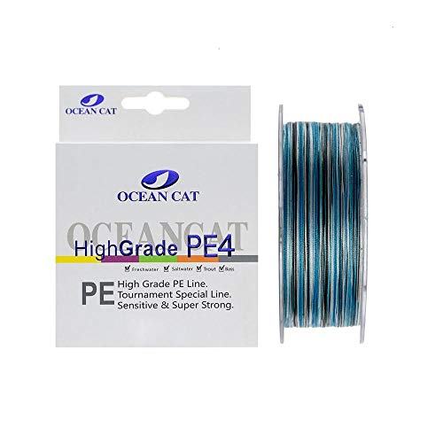 OCEAN CAT Four-Strand Braid Wear-Resistant and Corrosion-Resistant Fishing Line Super High Performance PE Fishing Line[Blue Camouflage,6.0#-0.4mm-60Lb（27.2kg）-300Yds]