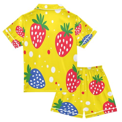 senya Pajama Sets Silky Button Down Nightwear Sleepwear Size 5-14 Years Pink Blue Strawberry2