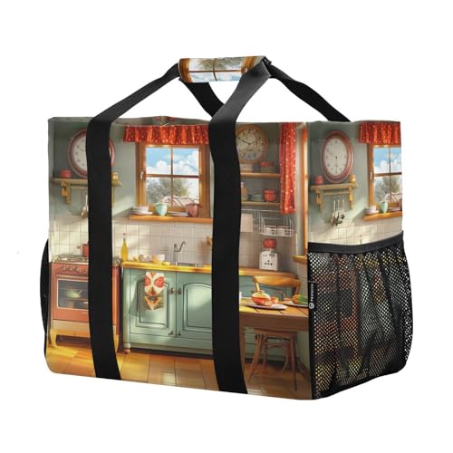 YETTASBIN Kitchen Theme Large Foldable Travel Tote Bag, Lightweight Waterproof Swim Pool Bag with Handles & Pocket for Beach Outdoor, Reusable Grocery Bag for Kitchen, Shopping