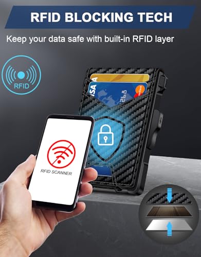 Wallet for Men, Minimalist Slim Mens Wallet with Money Clip, RFID Blocking Smart Pop Up Card Wallet with ID Window, Compact Bifold Wallet, Metal Aluminum Credit Card Holder3