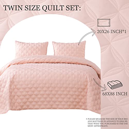 Exclusivo Mezcla Bed Quilt Set Twin Size For All Seasons, Stitched Pattern Quilted Bedspread/ Bedding Set/Coverlet With 1 Pillowsham, Lightweight And Soft, Blush Pink #TOP6