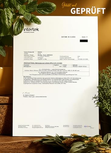 bedrop Manuka Honig mit MGO 500+ XXL Glas - 100% echter Premium Manukahonig aus Neuseeland mit zertifiziertem Methylglyoxal Gehalt (Analyse-Zertifikat) - 140g
