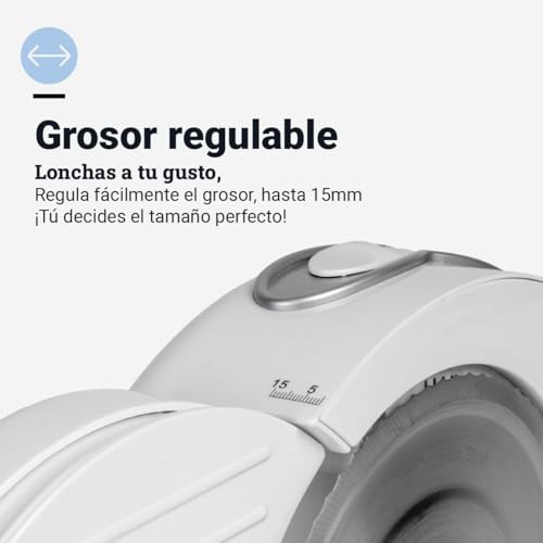 Miniatura 5 de Cortafiambres Eléctrico Blanco Rebanadora De Cocina Ligera Y Duradera Con Cuchilla Afilada Para Fiambres, Embutidos, Frutas Y Verduras Diseño Elegante Y Fácil De Limpiar