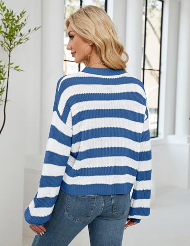Womens Oversized Lightweight Cute Striped Cropped Sweater Spring 2025 Knitted Crew Neck Thin Crop Pullover Tops3