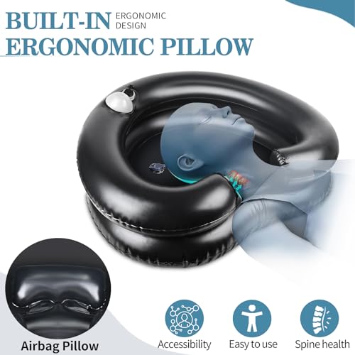 Portable Shampoo Bowl - Foldable Hair Washing Station for Kids & Elderly, Spa Wash Basin with Drain Hose, Home Salon Sink for Bed Hair Wash, Portable Washing Machine Alternative for Shampooing, Black - Thumbnail 6