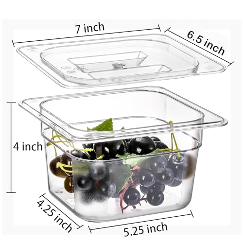 Bekith 6 Pack 1/6 Size Clear Polycarbonate Food Pans with Lids for Kitchen Restaurant Food Prep, 4 Inches Deep - Image 3