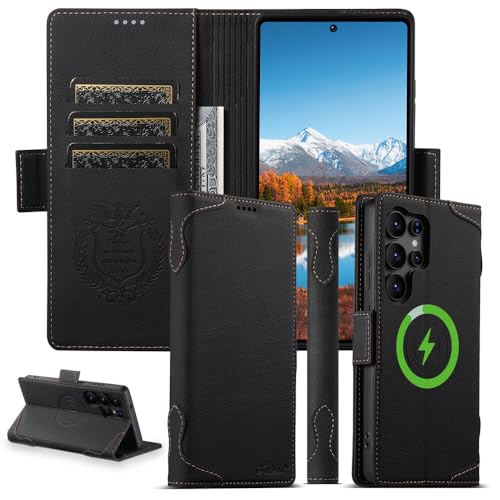 Étui Samsung S23 Ultra en cuir noir de qualité supérieure avec fermeture magnétique élégante