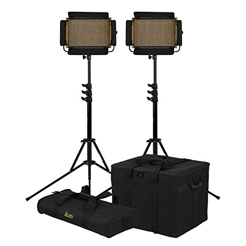 Buy 1 get 1 Ikan Onyx (2X) 1 x Half Bi-Color 3200K-5600K Adjustable LED Lighting Kit w/Dual Batteries, DMX Ethernet and Wireless Remote Control, Barn Doors, Case and Stands Included (OYB5-2PT-KIT) - Black