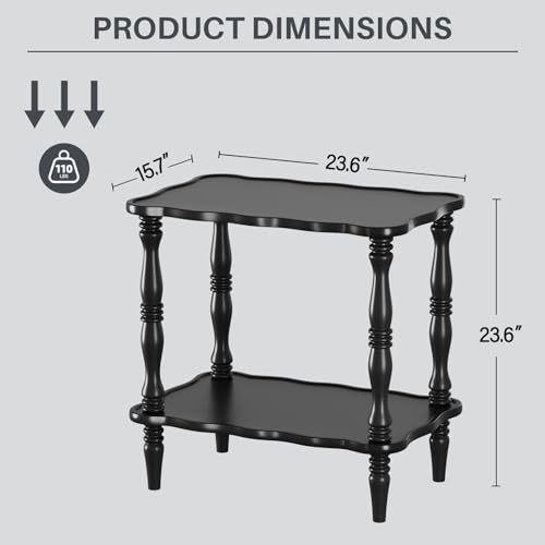 Image of Uniclinens Solid Wood End Side Table - Small Wooden Nightstand for Living Room Bedroom, Black