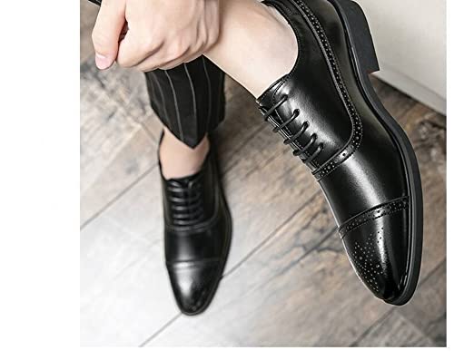 Single Season Dress Oxford for Men Lace Up Brogue Embossed Round Toe Microfiber Leather Anti-Slip Rubber Sole Block Heel Resistant Non Slip Prom Very Popular Among Young People3