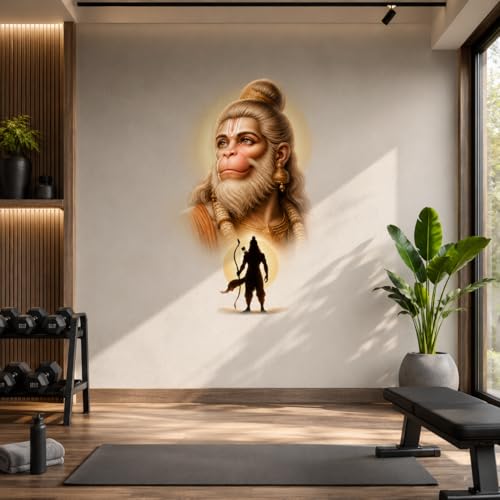 Image of Rangoli Hanuman Wall Sticker Self-Adhesive 14 x 24 Inch Waterproof Wall Decor for Living Room Bedroom Office Divine Energy Hanuman Wall Decal