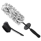QWORK® Cepillos de Limpieza para Coche de Microfibra - Mango Extralargo de 40 cm para Limpieza de Ruedas y Espacios Estrechos
