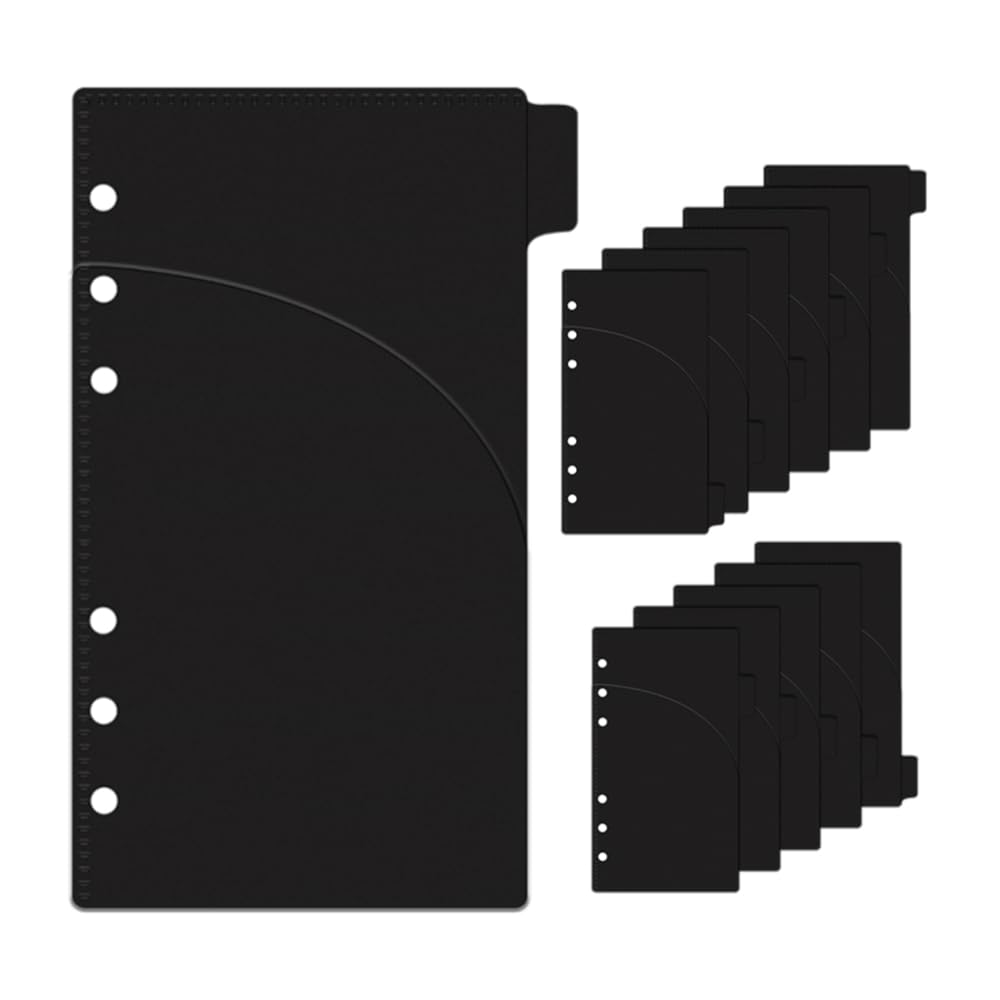 MEI YI TIAN2 Set A6 Black PP Cash Envelope 12 Sheets 6 Tabs Zipless Budget Binder Index Divider with 2 Pockets for 6-Ring Binders Inserts Money Organizer