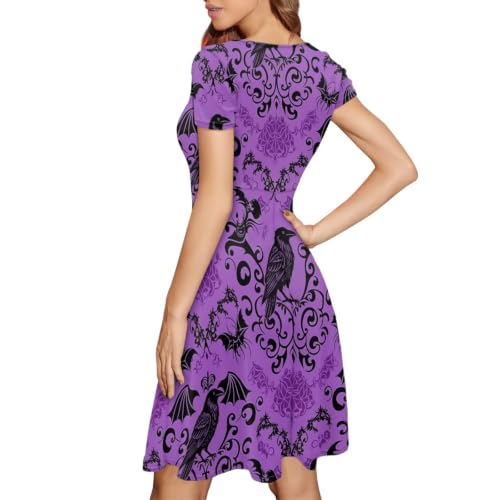 Image of POLERO Women Puffy Swing Elegant Party Midi Dresses Short Sleeve Round Neck A-Line Dress