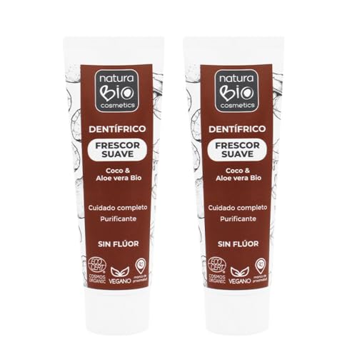 NaturaBIO Cosmetics - PACK PROMO 2 Pastas de Dientes Frescor Suave con Coco y Aloe Vera BIO, Sin Flúor, 2x75 ml
