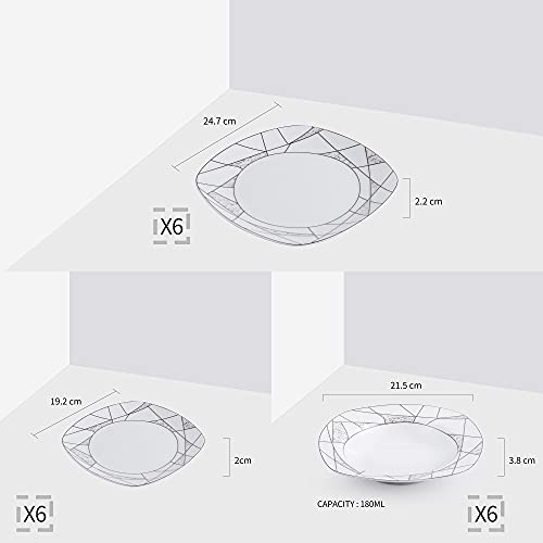 Veweet Tafelservies 'Serena', porselein 18-delig, met 6 dessertborden, diepe borden en platte borden, bordenset voor 6 personen, voor restaurants of gezinnen - Image 3