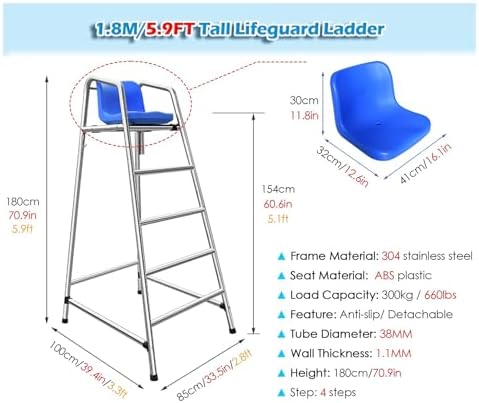 Adjustable Height Observation Chair, Stainless Steel Pool & Water Park Safety Monitor, Durable and Sturdy Design for Enhanced Supervision