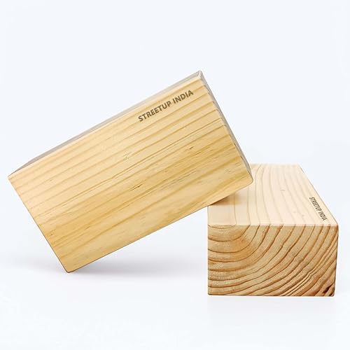 Image of Streetup India Wooden Yoga Block With Eco-Freindly Pine Wood| Non-Slip Workout Block|Extra Large 9X5X3 Inches (Set of 2)