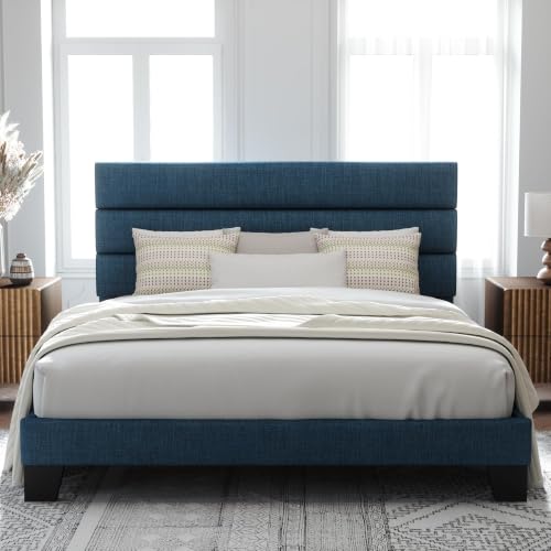 Image of Allewie Cal King Size Platform Bed Frame with Fabric Upholstered Headboard