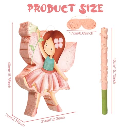 Blosssound Fairy Piñata Fairy Party Decorations Supplies Cute Flower Fairy Princess Piñata Set with Stick Blindfold for Wonderland Garden Theme Birthday Baby Shower Celebration Decorations(Fairy)