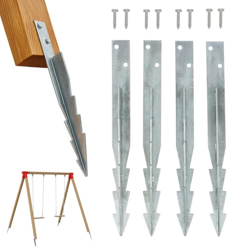 Oxeo Kit ancrage au Sol balançoire - 4 ancrages 44 cm en Acier Galvanisé Ancre Support de Poteau - pour balançoire Tour Aire de Jeux