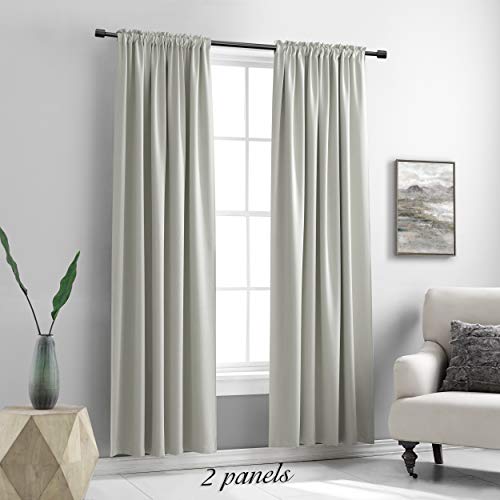 Image of DONREN 90 Inch Length Blackout Curtain Panels for Living Room - Thermal Insulated Solid Rod Pocket Curtains for Dining Room(2 Panels,Light Grey)