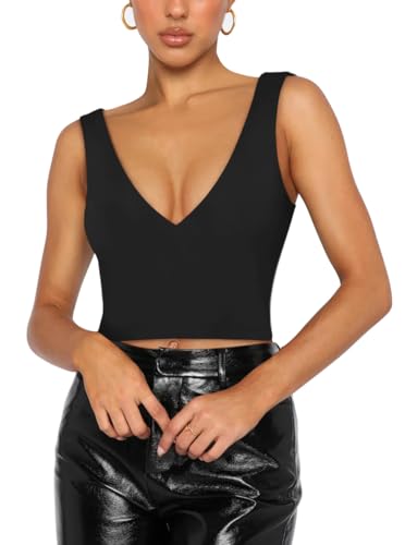 REORIA Butsmooth® Women’s Trendy Sexy Plunge Deep V Neck Sleeveless V Backless Slim Fit Going Out Crop Tank Tops4