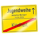 Ortsschild mit Aufdruck zur Jugendweihe, Türschild, Jugendweihe Deko, Personalisiertes Straßenschild, Schild mit Namen, Jugendweihe Geschenke, Verkehrszeichen Türdeko, Aluminium Straßenschilder