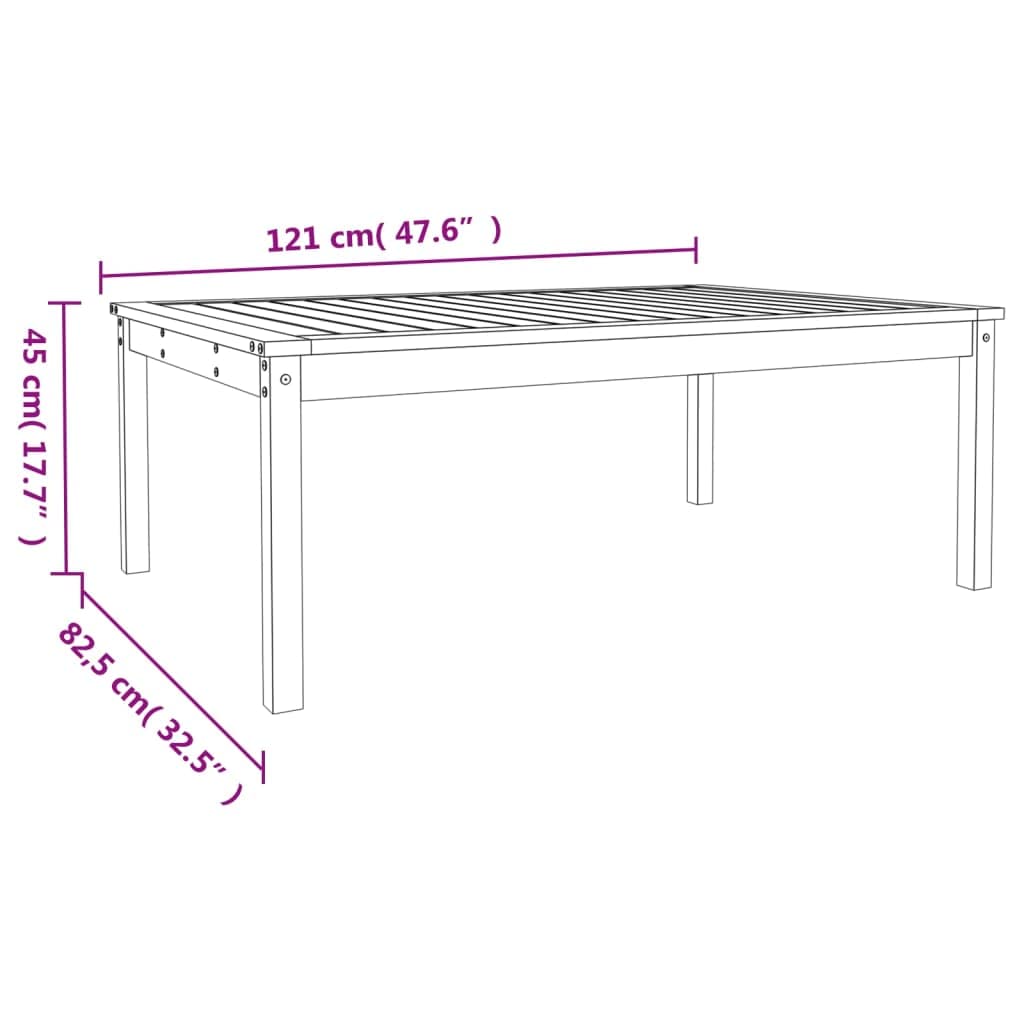 Stół ogrodowy 121 x 82,5 x 45 cm lite drewno sosnowe | Stabilny blat stołu, stabilna rama drewniana, na taras i do ogrodu, w zestawie instrukcja montażu