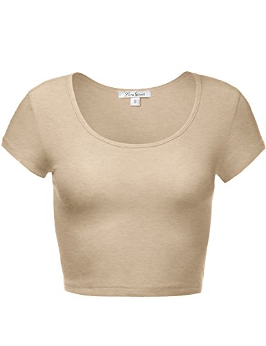Luna Flower Women's Short Sleeve Cute Basic Knit Slim Fit Scoop Neck Crop Top (GTEW028)