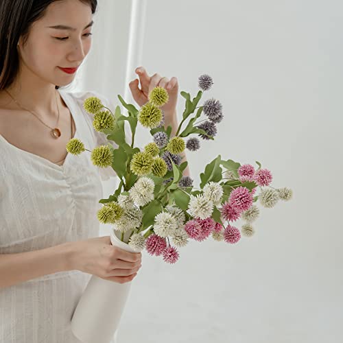 Zhdoka 4Pcs Artificial Dandelion Flower Branches, Fake Chrysanthemum Craspedia Billy Balls Flower Bundles, Faux Silk Dandelion Thistle Globe Floral Bouquets For Home And Kitchen Arrangement Diy Decor #TOP2