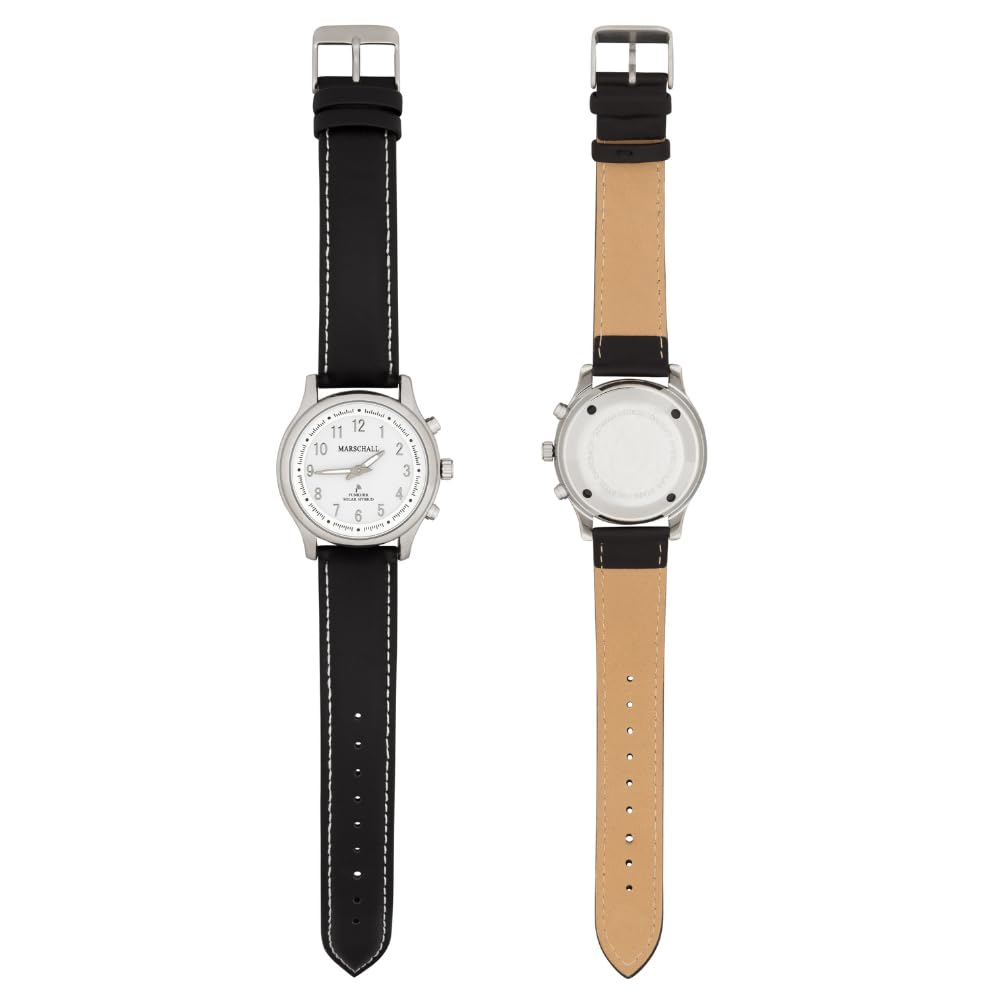 Marschall Deutsch sprechende Damen Armbanduhr I Mit Solarpanel I 1148wl I Funkarmbanduhr I Für Blinde, Senioren und Demenzkranke I Datum- und Zeitansage I Lederarmband