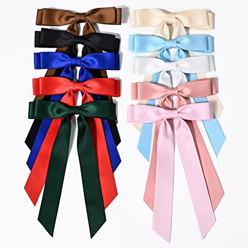 Aileam 10Pcs Silky Satin Hair Bows Hair Clip Ribbon Accessories Ponytail Holder Slides Metal Clips French Barrette Hair Bow For Women Girls Toddlers Teens Kids thumb #6