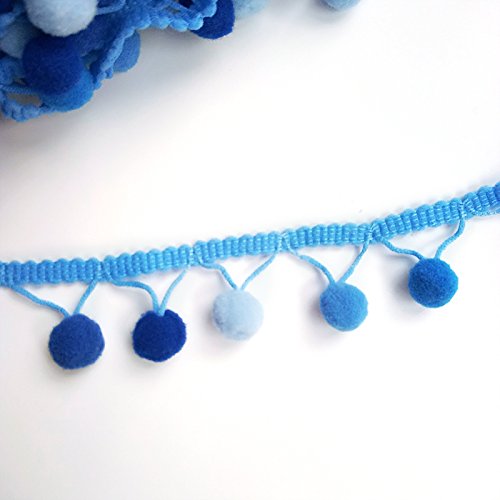 Yalulu 5 Yards Mini Rainbow Pom Pom Tassel Pompom Trim Ball Fringe Ribbon Diy Sewing Accessory Lace Fabric Craft Sewing Supplies (Blue 1) #TOP3