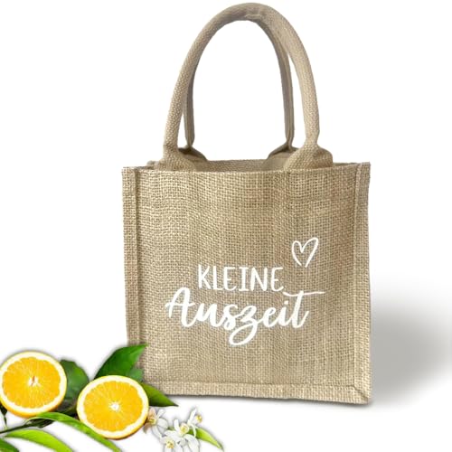 RunFar shop Jutetasche Kleine Auszeit Geschenktasche Jute Kleinigkeit Tasche Geschenkidee Kleine Auszeit Jute-Geschenktasche, Naturleinen Einkaufstasche