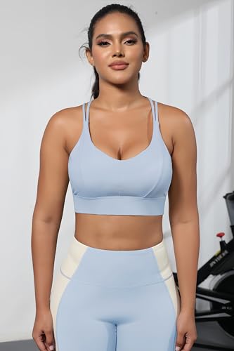 Image of Grace Form Sports Bra for Women Strappy Medium Support Push Up Padded Sports Bra for Running Workout Bra Yoga Bra