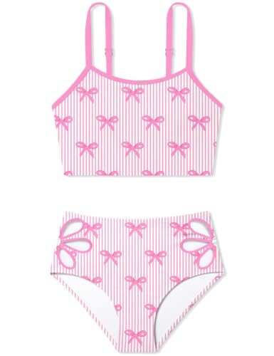 Image of Girls Tankini Swimsuit 2 Piece Bathing Suit Twist Cross Back Cutout Swim Tank Top Floral Print Swimwear for 7-18Y