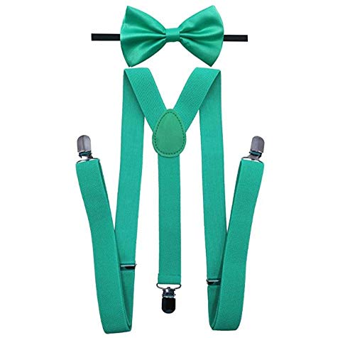 New Suspender Bow Tie Matching Colors Adults Unisex Formal - Teal