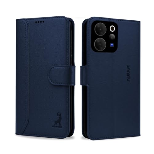 Image of AIBEX Compatible for Vivo V70 5G / Vivo V70 Elite 5G Flip Cover Leather Finish | Inside TPU with Card Pockets | Wallet Stand | Complete Protection Flip Case Blue