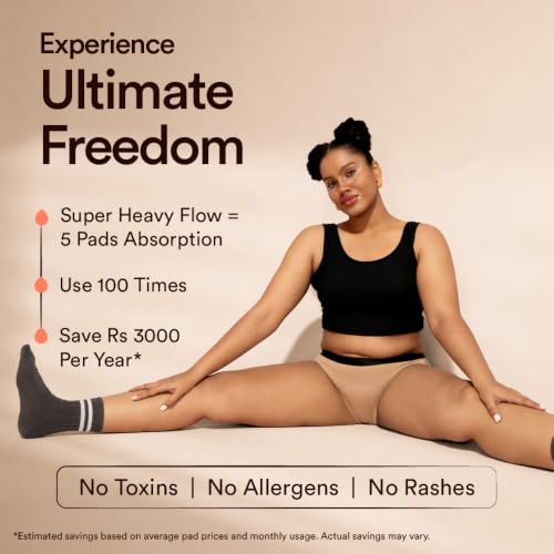 Image of Mahina Cotton Period Underwear - Black | High-Rise | Leak-Proof 12Hr | Reusable 100 Washes | No Pads Needed | Lab Tested | Women & Girls (in, Alpha, 5XL, Plus, Black)
