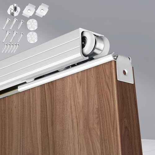 Guia Puerta Corredera Kit de Herrajes para Puertas Corredizas Interiores de Madera, Kit de Riel para Marco de Puerta Corrediza con Accesorios de Montaje, Juego de Puertas Corredizas de Granero Que se