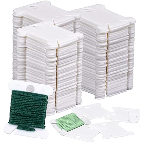 150PCS RAINFLOW Plastic Embroidery Floss Bobbins - White Embroidery Floss Organizer for Cross Stitch Yarn Bobbin Winder for Sewing Thread Storage Embroidery Needlework Supplies Cover