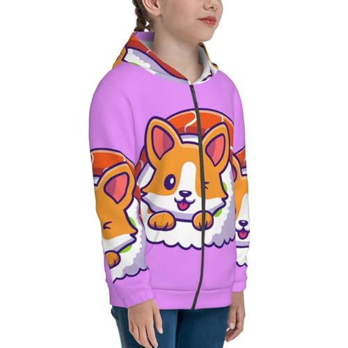 Corgi In Sushi Roll Kids Pullover Hoodies Boys Zip Up Sweatshirts Girls Athletic Clothes with Pocket4