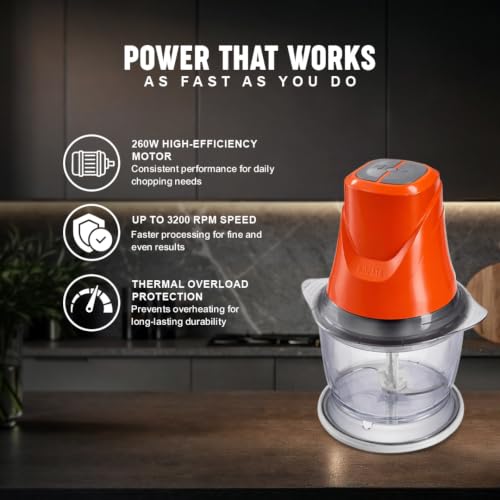 Image of Sujata Chopcraft Electric Chopper 900ml, Vegetable Chopper for Kitchen | Dual Speed | 3200 RPM High Speed Motor | Stainless Steel Blades | Chop, Mince, Whip & Blend | Orange