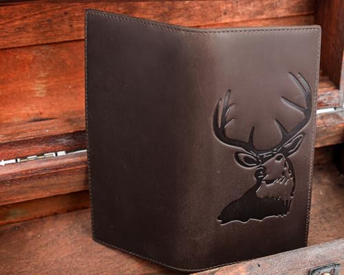 Image of DK86 Deer Long Wallet For Men Full Grain Leather Rfid Blocking Rodeo Wallet Bifold Wallet Deer Wallet, Coffee
